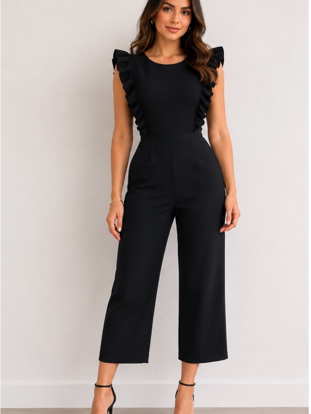 Women's Black Ruffle Sleeve Jumpsuit